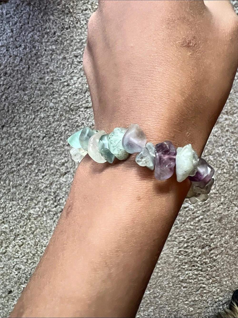 Fluorite Beaded Stretch Bracelet in Green & Purple